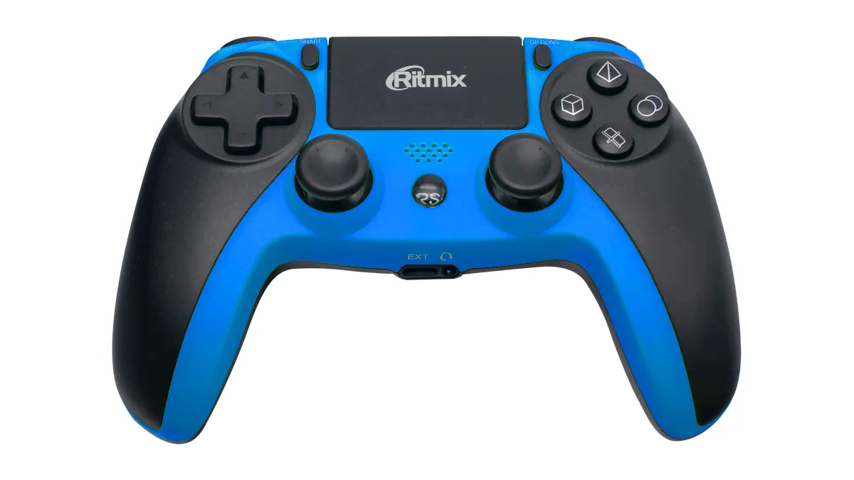Беспроводной геймпад RITMIX GP-063BTH Black-Blue,Bluetooth, поддерживает Android, OS, Windows , P4, тач панель, черный/синий (1/20) (80000955)-0